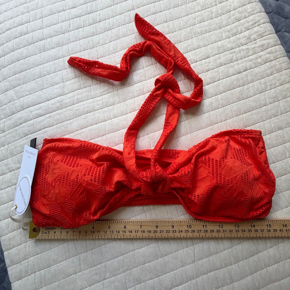 Gianni Bini Shea Leigh Mills Red Lace Bikini Set Bandeau Halter Large - Picture 8 of 12